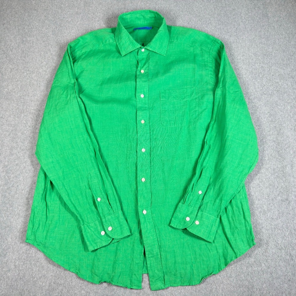 J Mclaughlin‎ Gramercy Linen Shirt Mens XL Long Sleeve Button Pocket Kelly Green